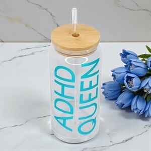 ADHD Queen 20oz Glass Cup | Iced Coffee | Bamboo Lid